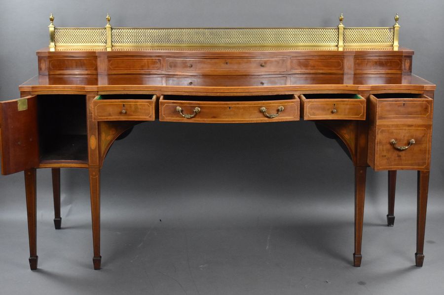 Antique Large Edwardian Mahogany & Inlaid Serpentine Sideboard