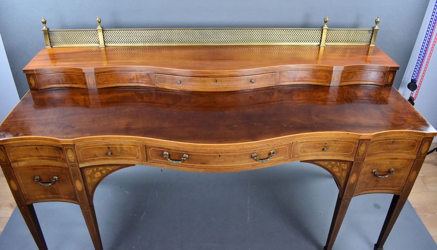 Antique Large Edwardian Mahogany & Inlaid Serpentine Sideboard