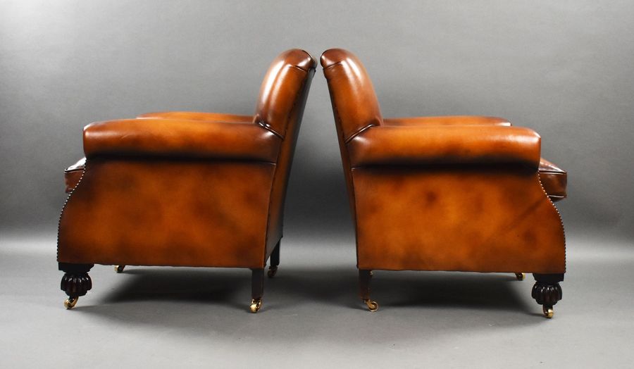 Antique Pair of Antique Hand Dyed Leather Club Chairs