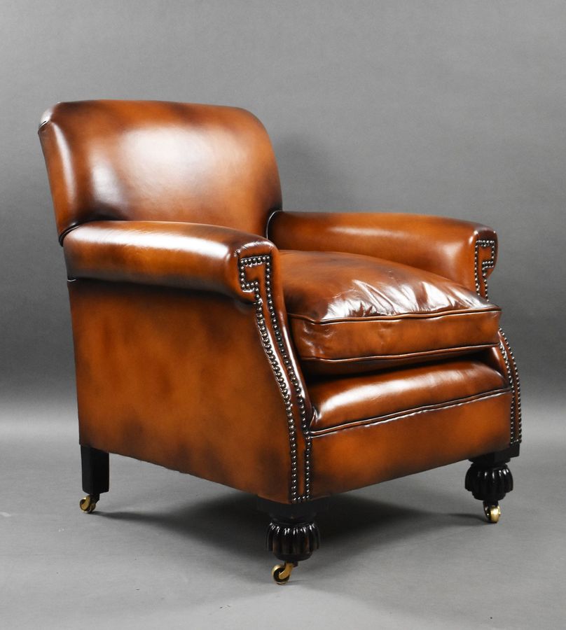 Antique Pair of Antique Hand Dyed Leather Club Chairs