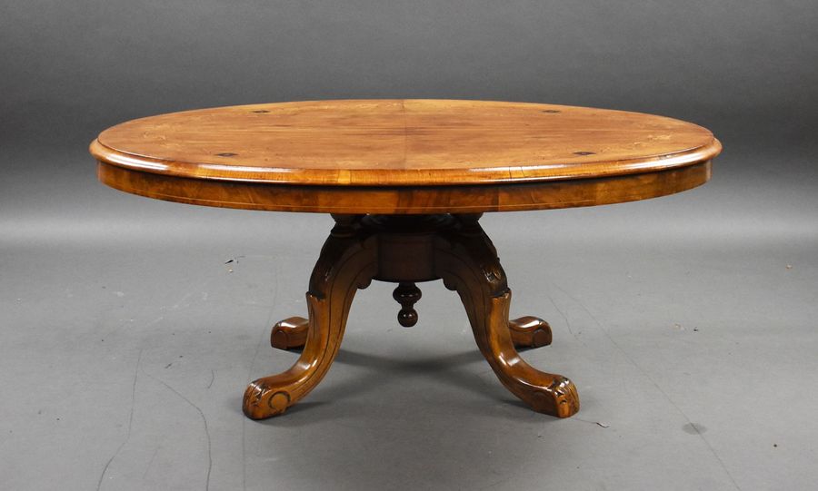 Antique Victorian Walnut Inlaid Coffee Table