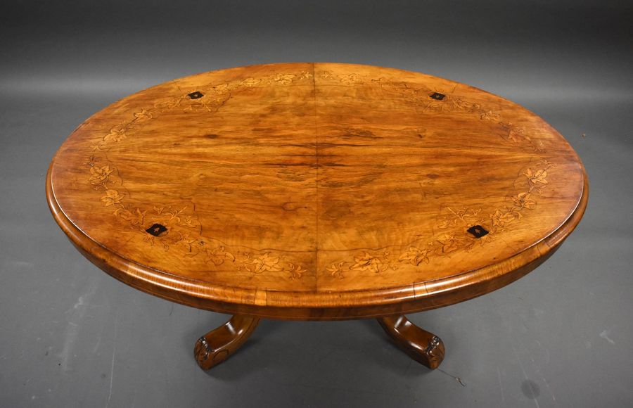 Antique Victorian Walnut Inlaid Coffee Table