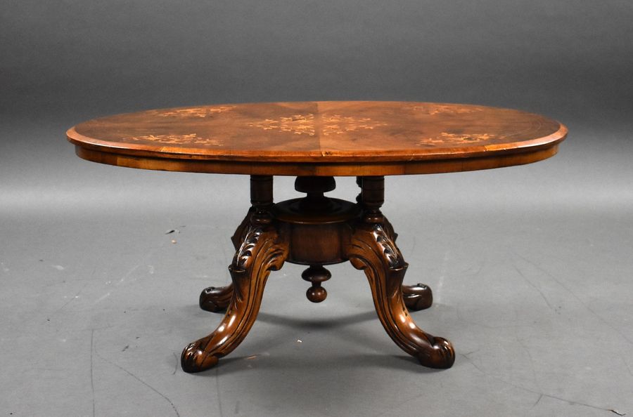 Antique Small Victorian Walnut Inlaid Coffee Table