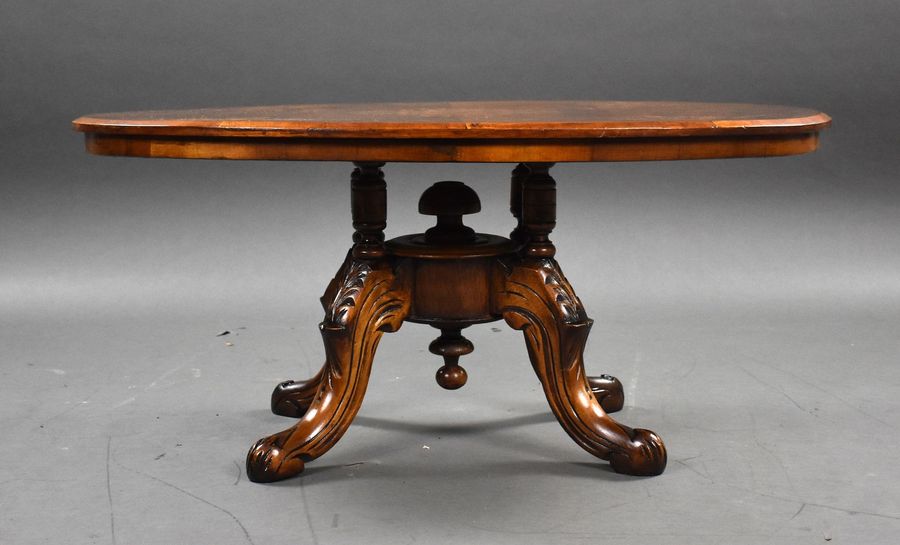 Antique Small Victorian Walnut Inlaid Coffee Table