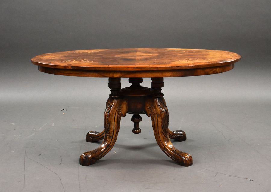 Antique Small Victorian Walnut Inlaid Coffee Table