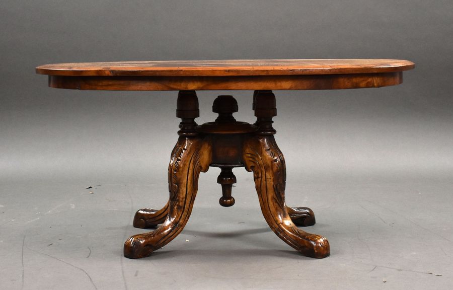 Antique Small Victorian Walnut Inlaid Coffee Table