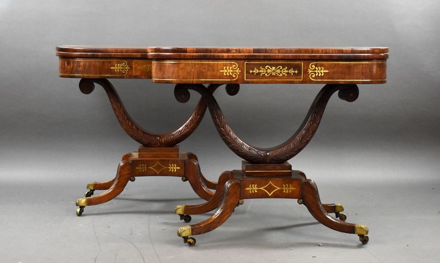 Pair of Regency Rosewood Brass Inlaid Card Table