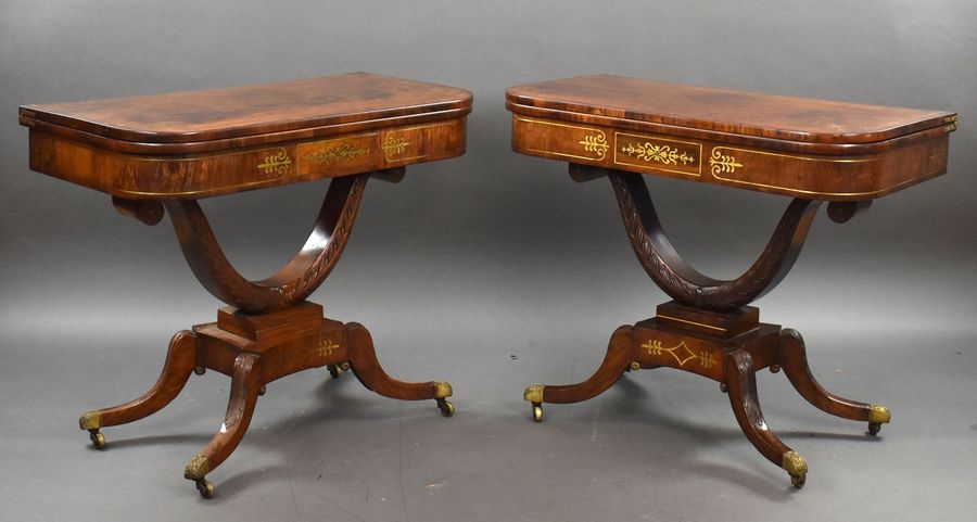 Antique Pair of Regency Rosewood Brass Inlaid Card Table