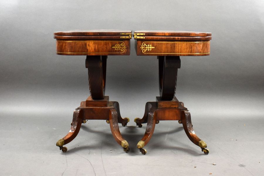 Antique Pair of Regency Rosewood Brass Inlaid Card Table