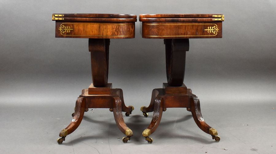 Antique Pair of Regency Rosewood Brass Inlaid Card Table