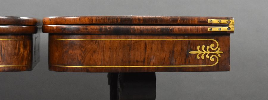 Antique Pair of Regency Rosewood Brass Inlaid Card Table