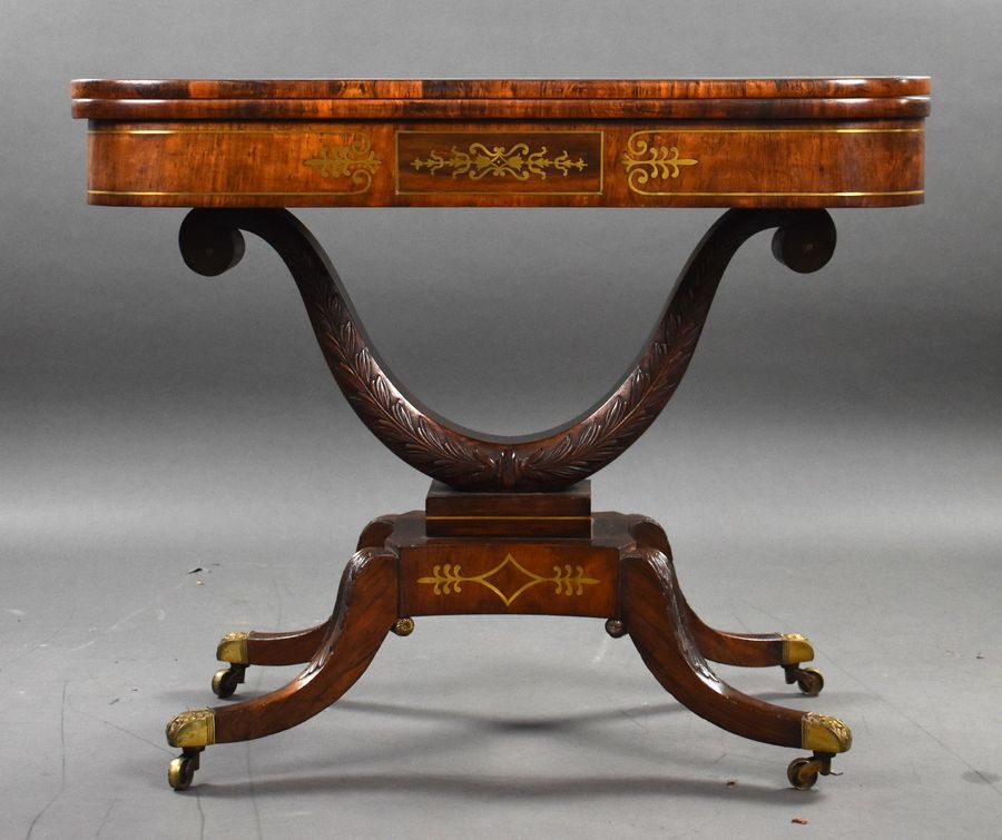 Antique Pair of Regency Rosewood Brass Inlaid Card Table