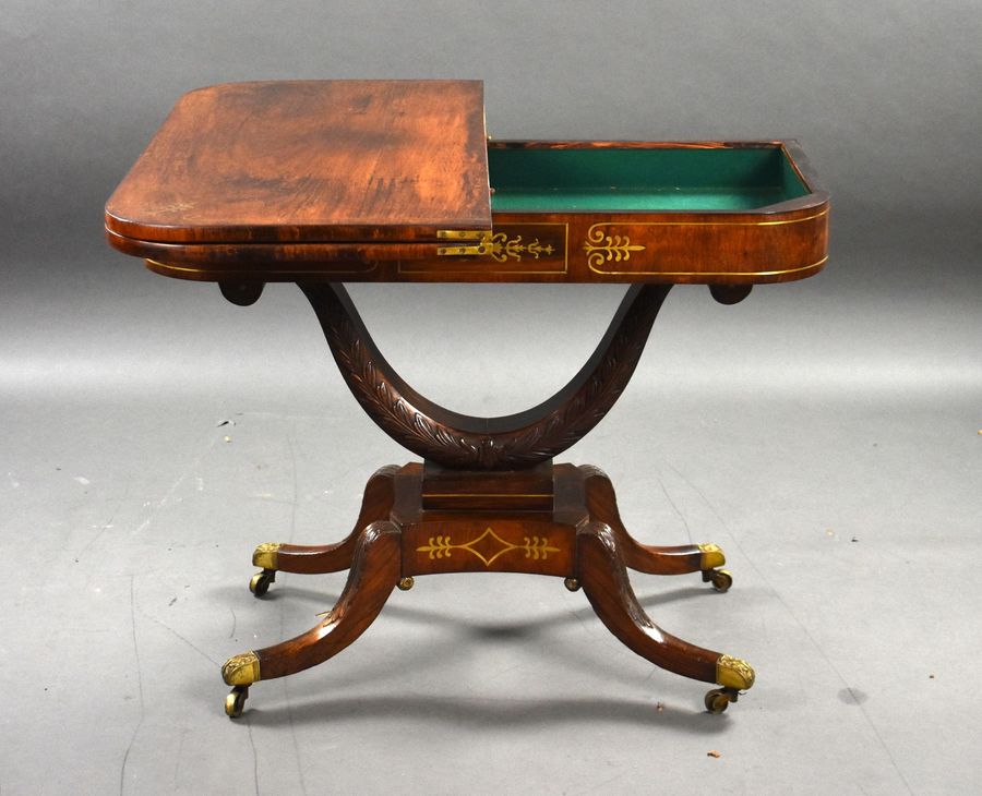 Antique Pair of Regency Rosewood Brass Inlaid Card Table