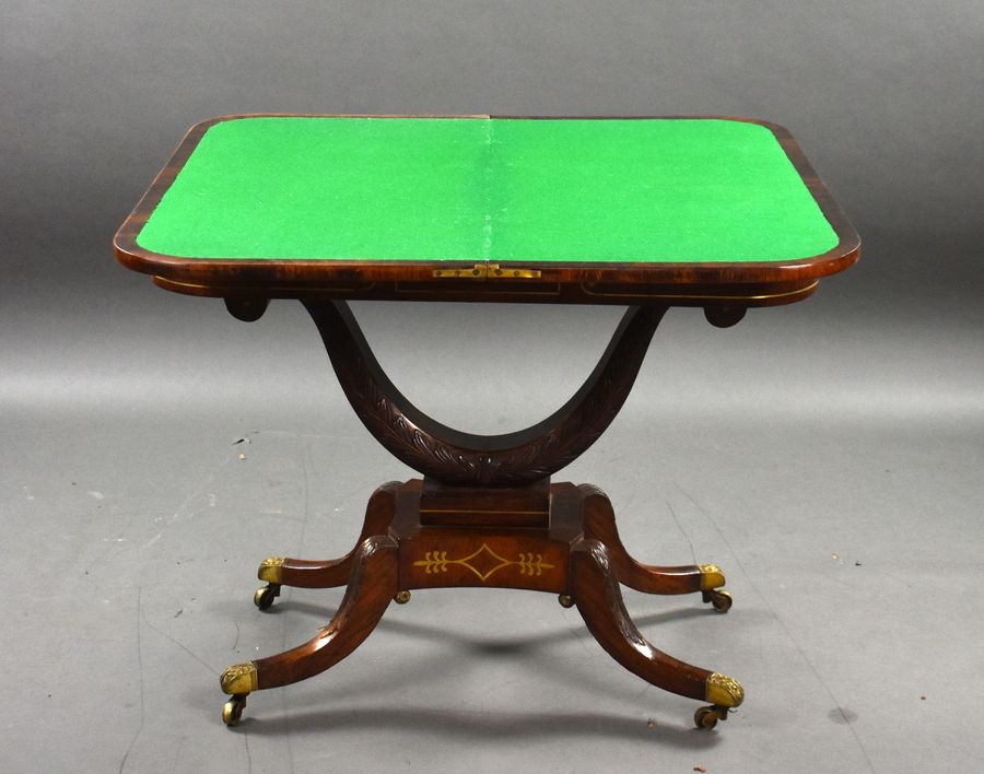 Antique Pair of Regency Rosewood Brass Inlaid Card Table