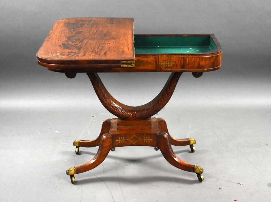 Antique Pair of Regency Rosewood Brass Inlaid Card Table