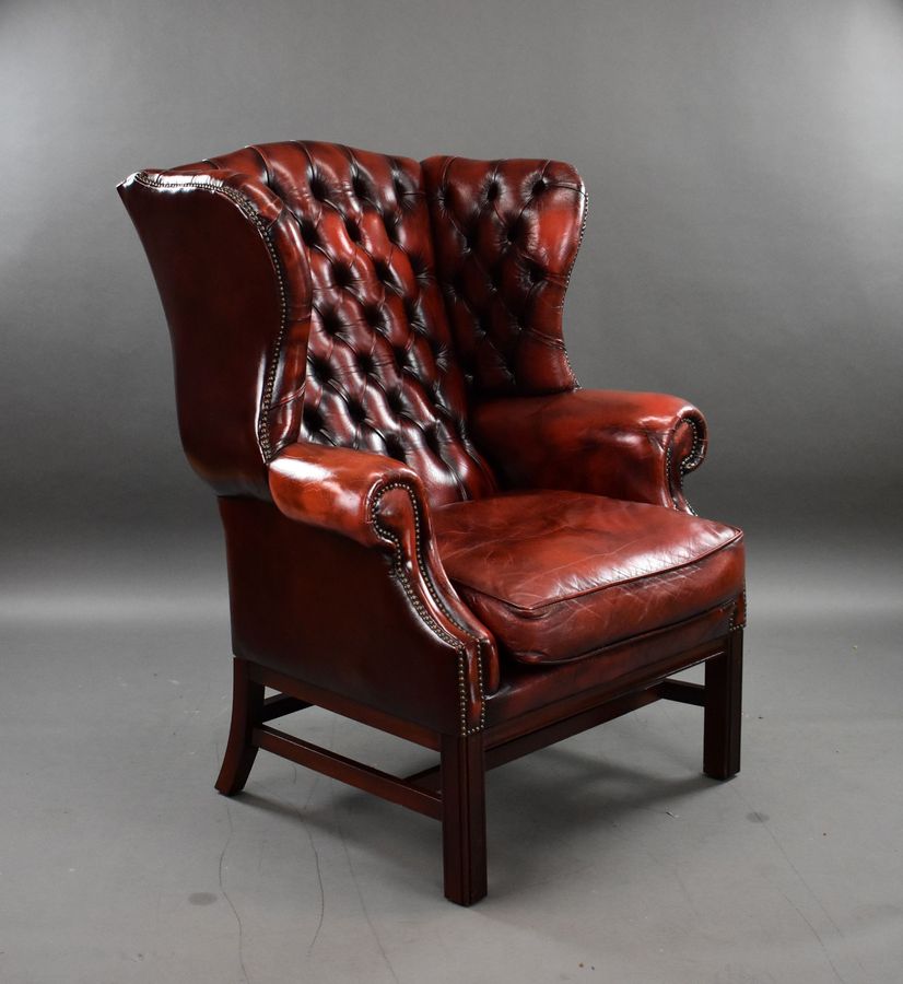 Ox Blood Red Leather Wing Back Armchair