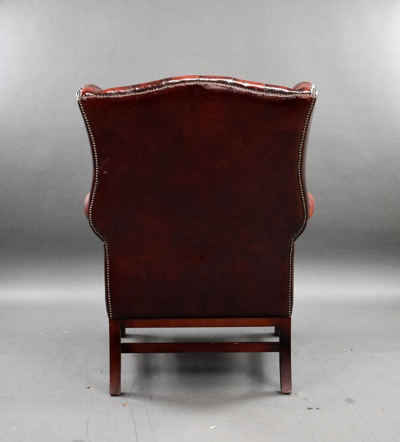 Antique Ox Blood Red Leather Wing Back Armchair