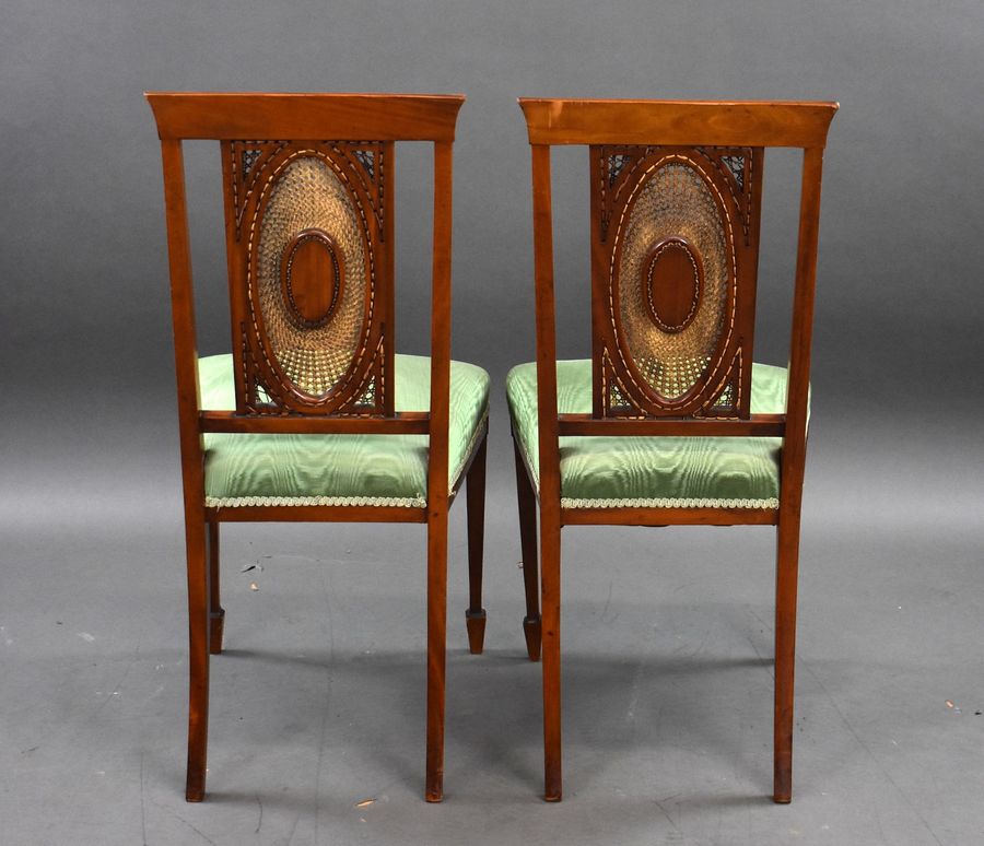 Antique Pair of Edwardian Hand Painted Satinwood Chairs