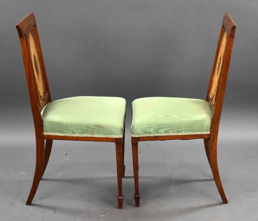 Antique Pair of Edwardian Hand Painted Satinwood Chairs