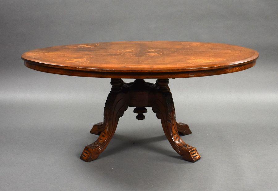 Antique Victorian Walnut Inlaid Coffee Table