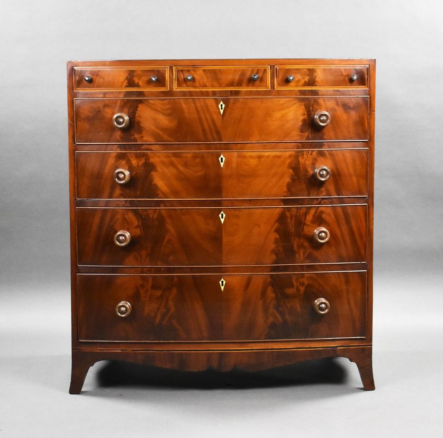 Antique George III Flame Mahogany Bow Front Chest of Drawers