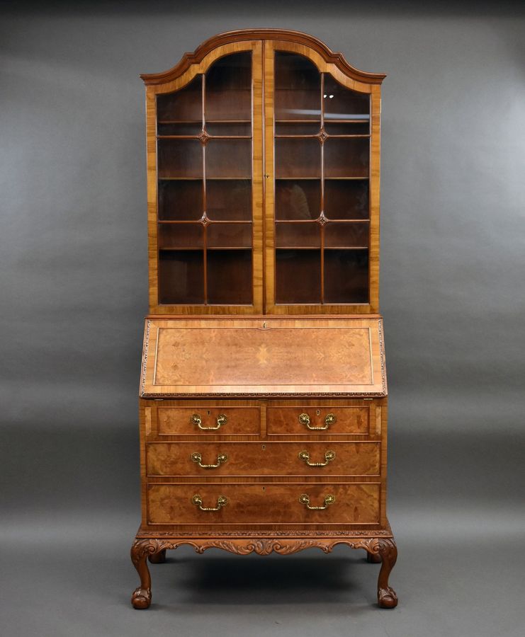 Antique Burr Walnut Bureau Bokcase