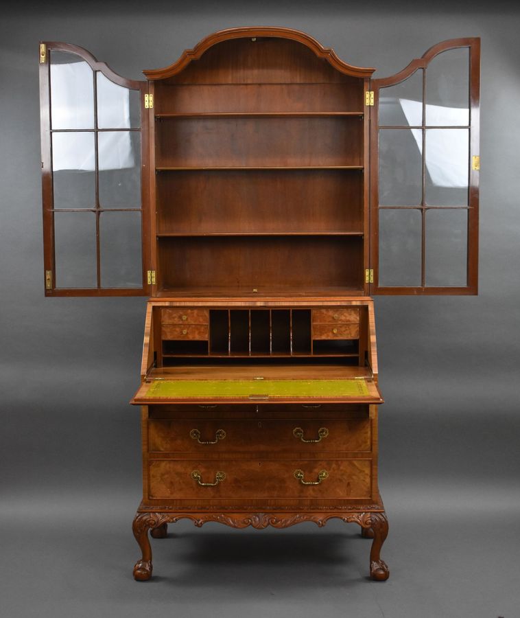 Antique Antique Burr Walnut Bureau Bokcase