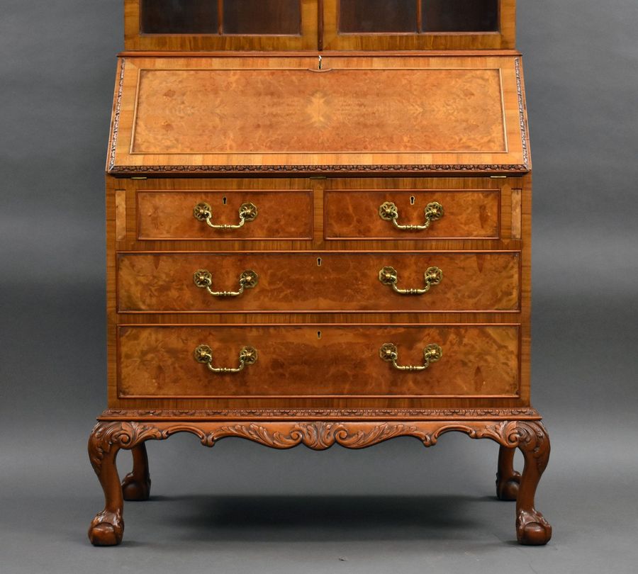 Antique Antique Burr Walnut Bureau Bokcase