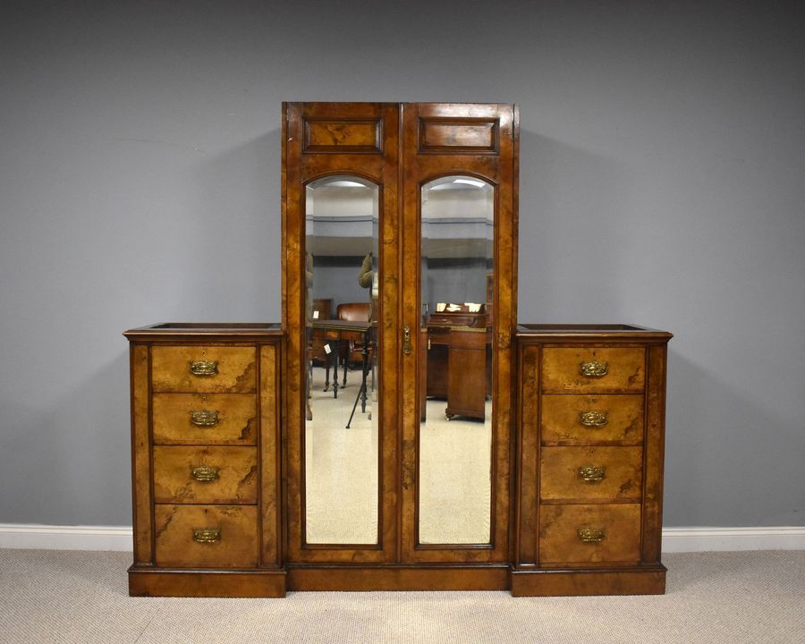 Antique Victorian Burr Walnut Triple Wardrobe