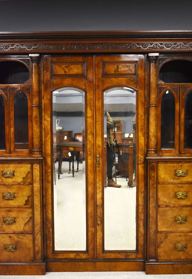 Antique Victorian Burr Walnut Triple Wardrobe