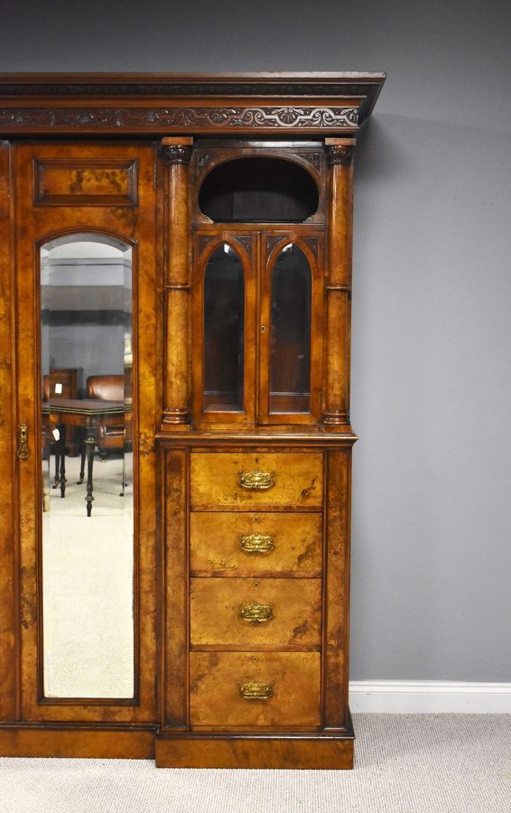 Antique Victorian Burr Walnut Triple Wardrobe