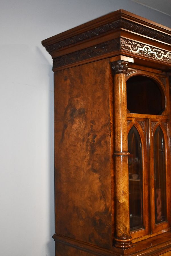 Antique Victorian Burr Walnut Triple Wardrobe