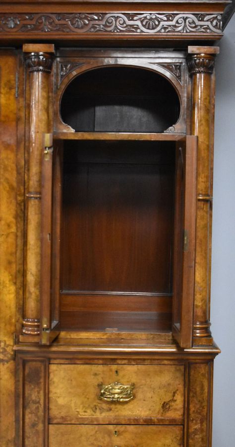 Antique Victorian Burr Walnut Triple Wardrobe