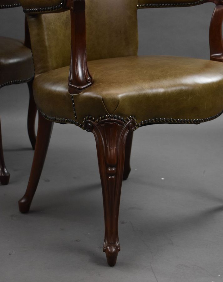 Antique Pair 1950s Mahogany Leather Desk Chairs