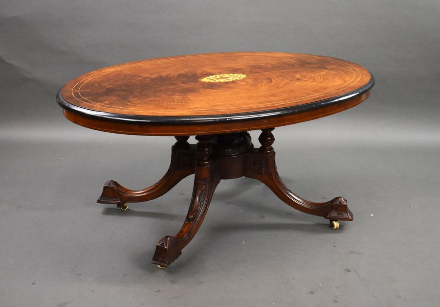 Victorian Walnut Inlaid Oval Coffee Table