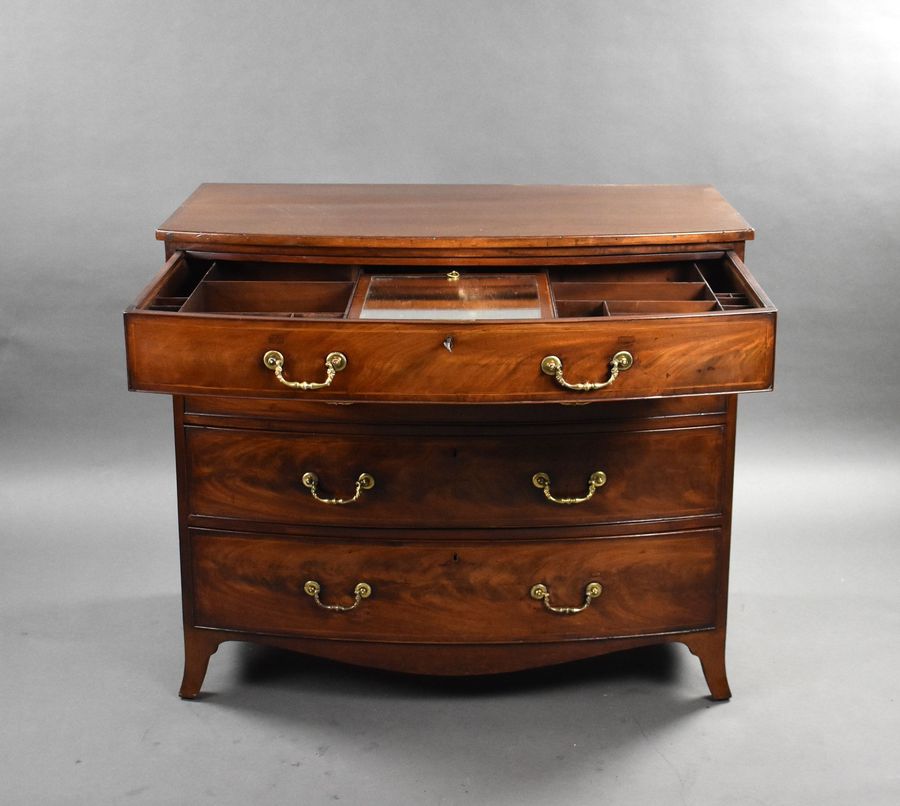 Antique Regency Flame Mahogany Bow Front Gentlemens Chest