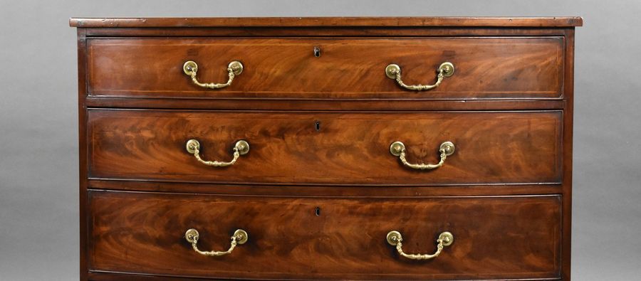 Antique Regency Flame Mahogany Bow Front Gentlemens Chest