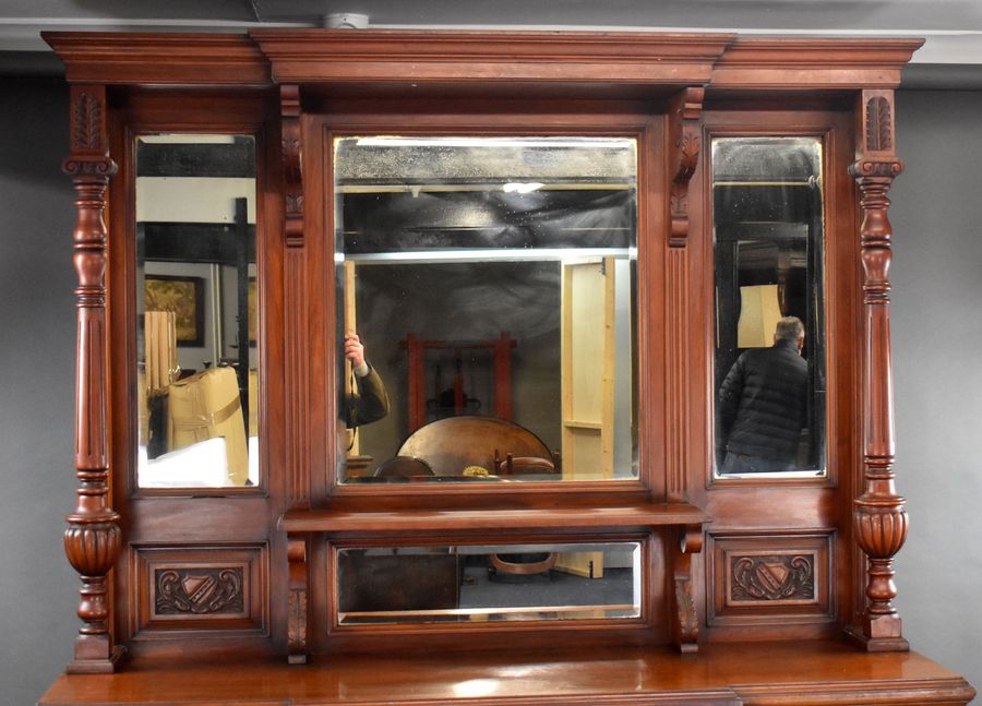 Antique Victorian Walnut Mirror Back Sideboard