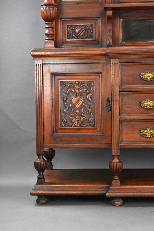 Antique Victorian Walnut Mirror Back Sideboard