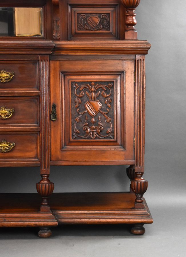 Antique Victorian Walnut Mirror Back Sideboard