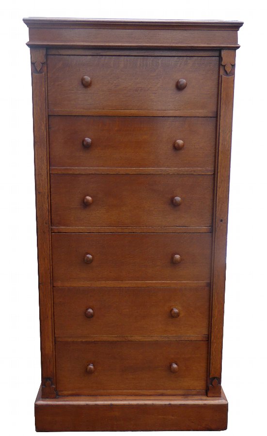 Antique 19th Century Victorian Oak Secretaire Wellington Chest