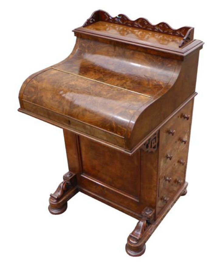 Antique Victorian Burr Walnut Piano Top Pop Up Davenport