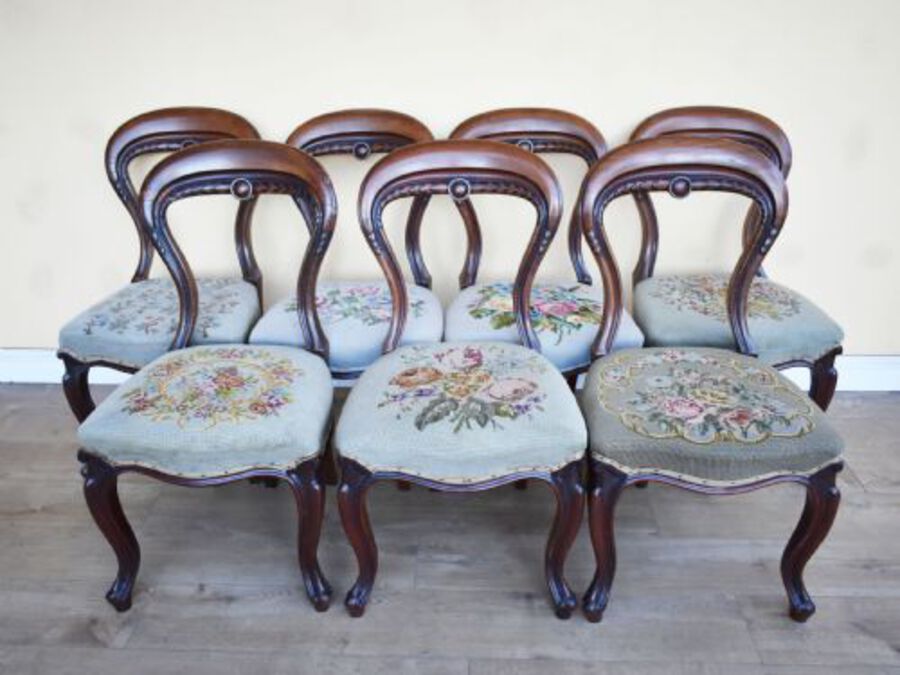 Antique Set of 19th Century Victorian Walnut Dining Chairs