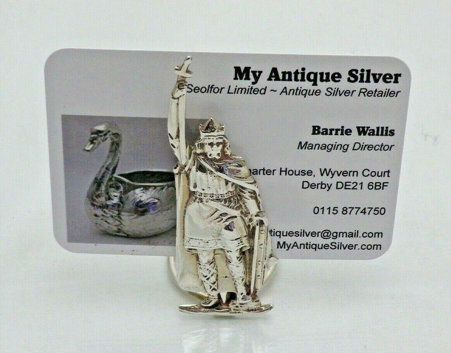 Antique 1913 Antique Solid Silver Novelty King Alfred The Great Menu Holder (1746/K/WOY)