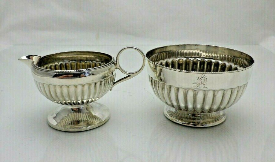 Antique 1890 Antique Sterling Solid Silver Sugar & Cream Strawberry Set (1687/9/ANY)