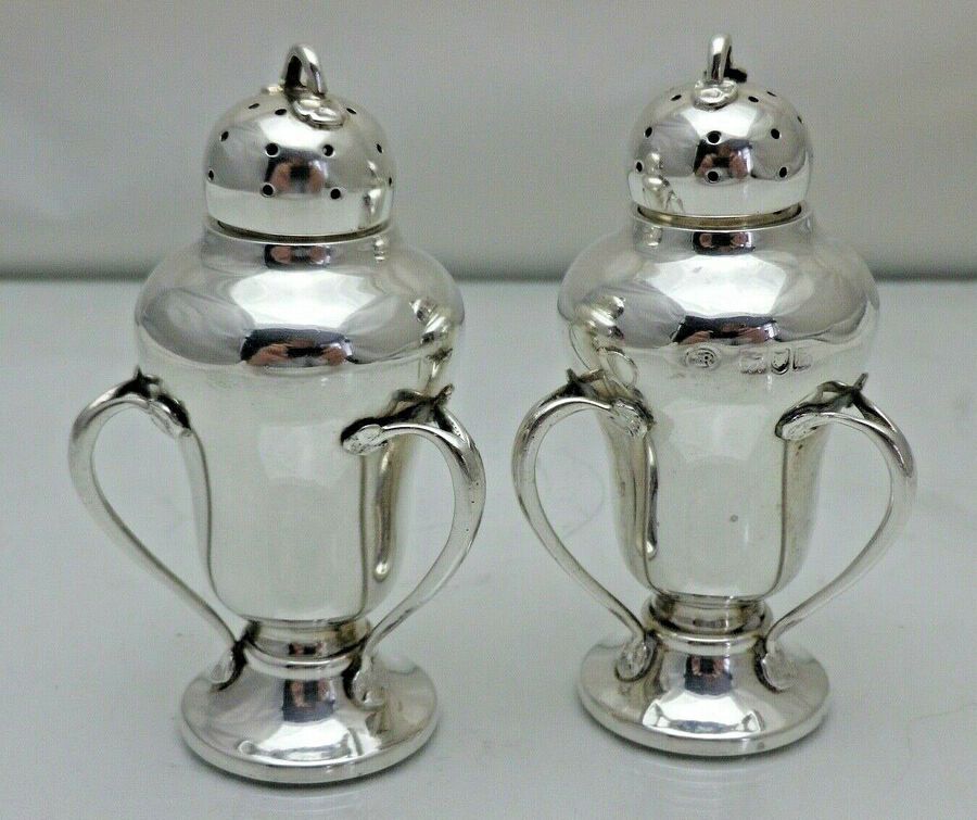 Antique Sterling Solid Silver Pair Pepper Pots Pepperettes 3 Handled (1828/9/GNY