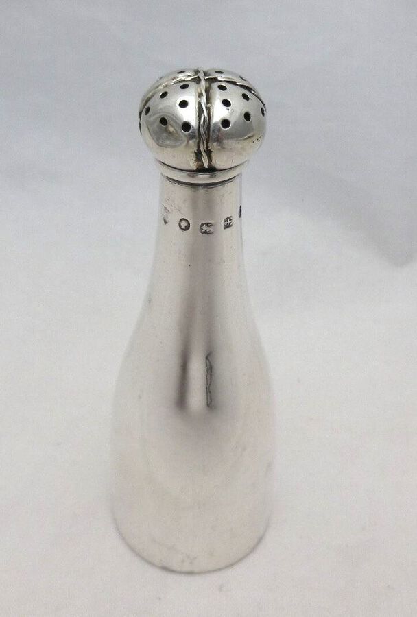 1888 Antique Silver Champagne Bottle Pepper Pepperette  (665-K-SLY)