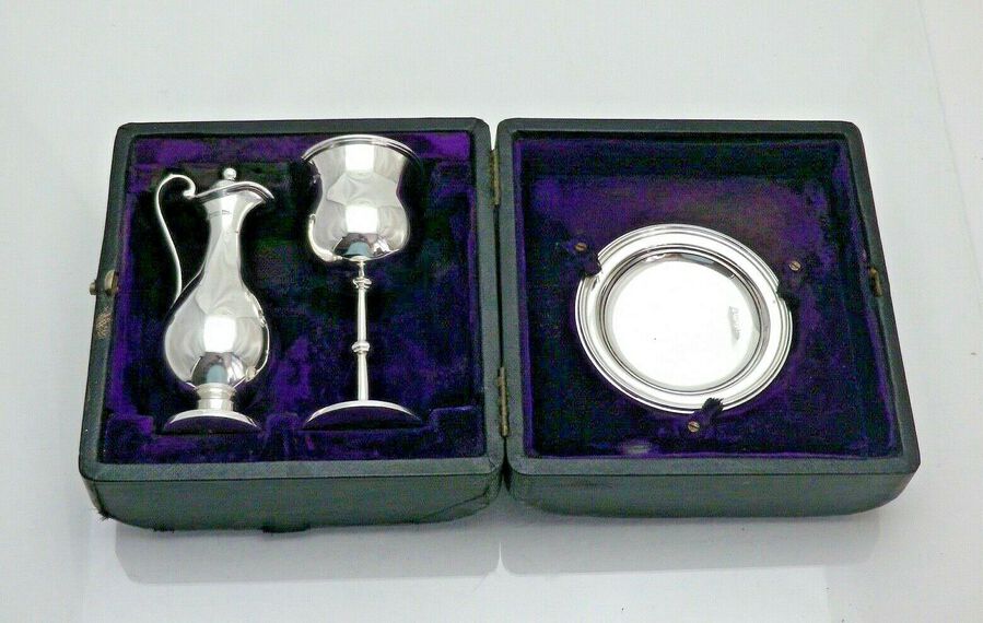 Antique 1906 Ecclesiastical Solid Silver Holy 3 Part Communion Set (1727/K/LNNY)