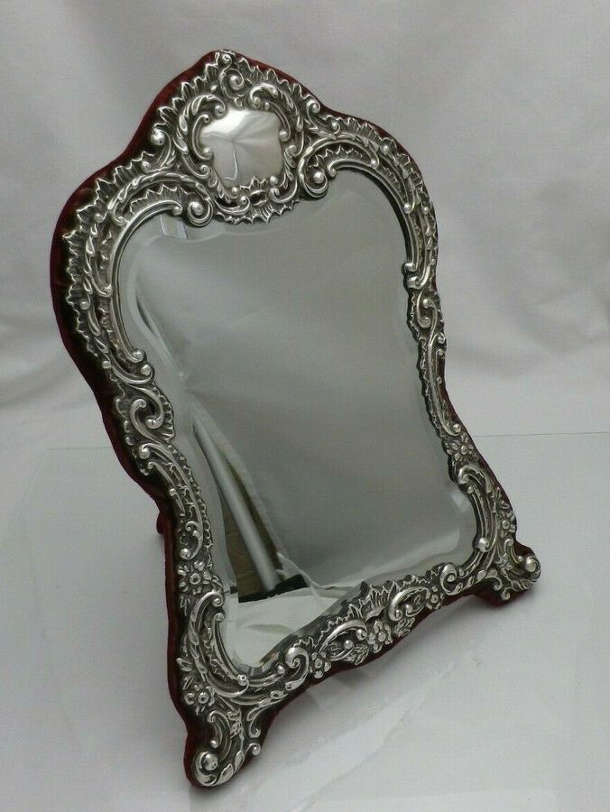 Antique Sterling Solid Silver Dressing Table Mirror 1904 32cm Tall (1374-K-VGN)