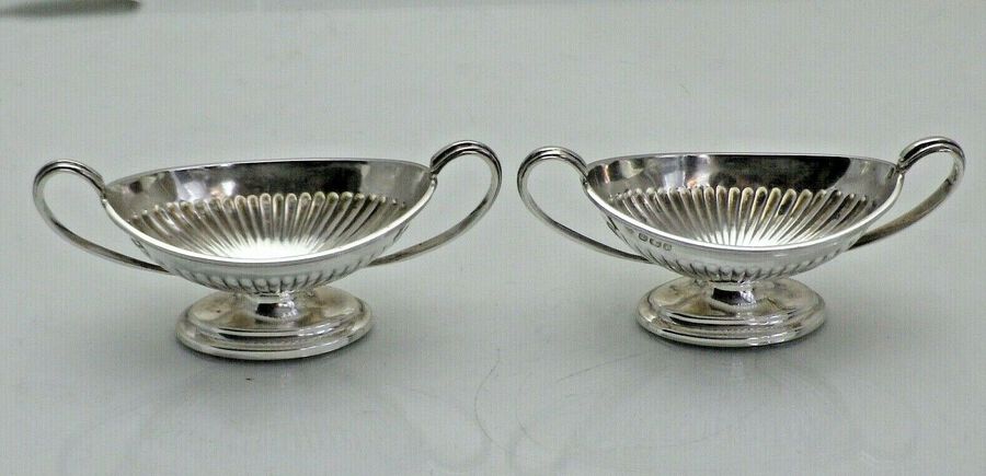 Antique Sterling Solid Silver Pair Open Half Fluted Boat Shaped Salts 1911/9/SOY